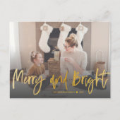 明るいメリー金ゴールドスクリプト写真クリスマス ポストカード (正面)