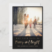 明るいメリー金ゴールドフェイクとブラックフォトクリスマス シーズンカード (正面)