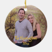 明るいメリー金ゴールドフェイクタイポグラフィ写真 セラミックオーナメント (裏面)