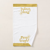 明るいメリー金ゴールドフェイク・タイポグラフィ・クリスマス バスタオルセット (ハンドタオル)