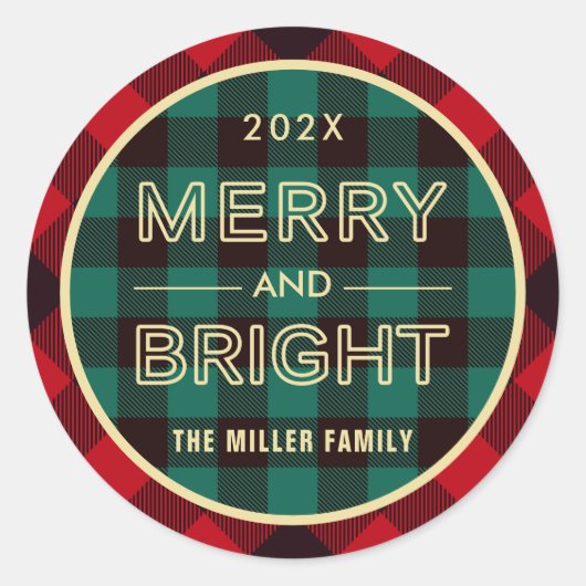 明るいメリー金ゴールド緑の赤い格子縞が ラウンドシール (正面)