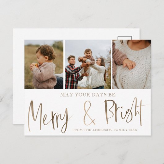 明るいメリー金ゴールド3フェイク写真クリスマス ポストカード (正面/裏面)