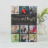 明るいメリー金ゴールド9フェイク写真クリスマス シーズンカード (スタンド正面)