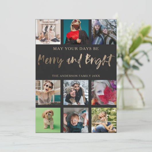 明るいメリー金ゴールド9フェイク写真クリスマス シーズンカード (スタンド正面)