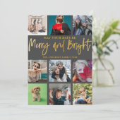 明るいメリー金ゴールド9フェイク写真クリスマス シーズンカード (スタンド正面)