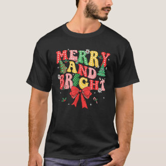 明るいメリー陽気なクリスマスのコケットの弓の女の子 Tシャツ