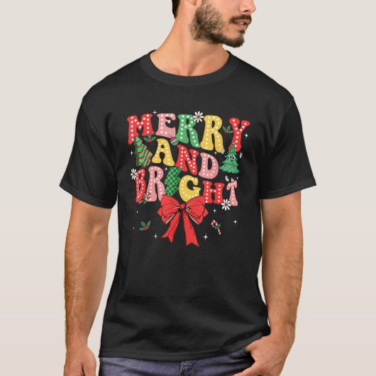 明るいメリー陽気なクリスマスのコケットの弓の女の子 Tシャツ (正面)