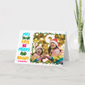 明るいメリー陽気なクリスマスライト子供たちの写真 シーズンカード (正面)
