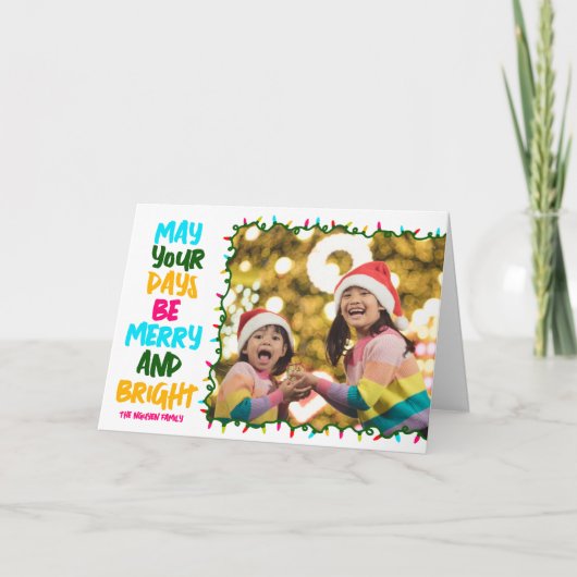 明るいメリー陽気なクリスマスライト子供たちの写真 シーズンカード (正面)