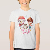 明るいメリー雪だるま トライブレンドTシャツ (正面)