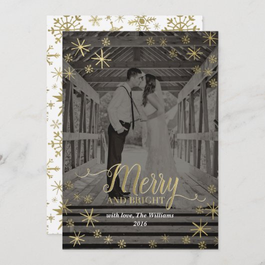 明るいメリー雪の結晶のフォトカード シーズンカード (正面/裏面)