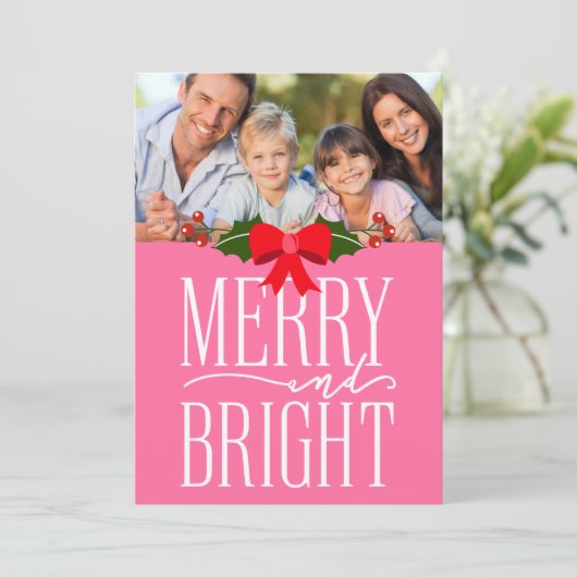 明るいメリー鮮やかなピンク色のフォトフラットカード (スタンド正面)