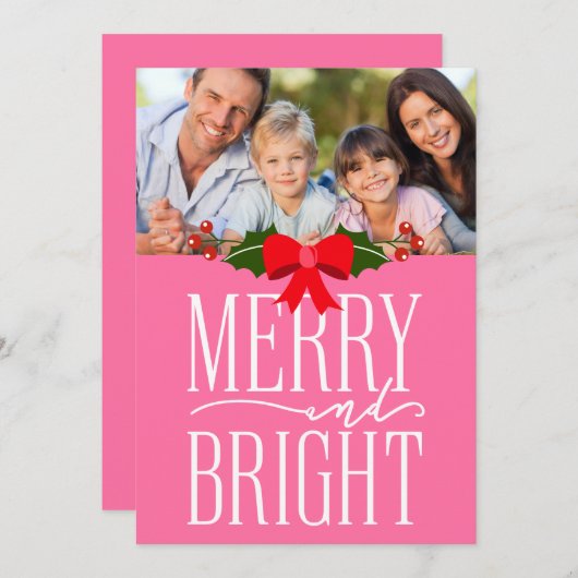 明るいメリー鮮やかなピンク色のフォトフラットカード (正面/裏面)