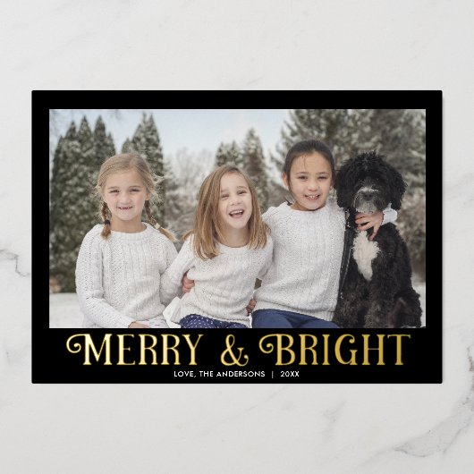 明るいメリー黒の金ゴールドモダン1枚の写真 箔シーズンカード (正面)