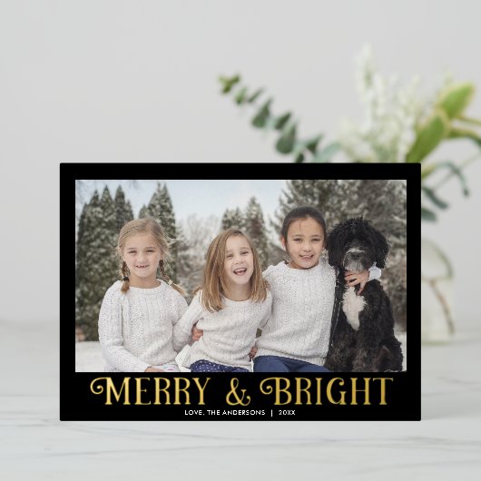 明るいメリー黒の金ゴールドモダン1枚の写真 箔シーズンカード (立ち正面)