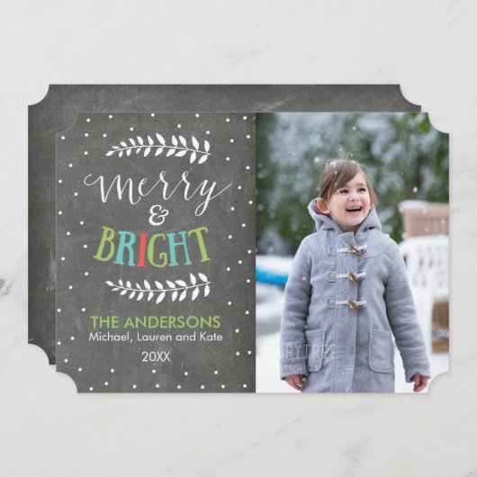 明るいメリー黒板のクリスマスフォトカード シーズンカード (正面/裏面)