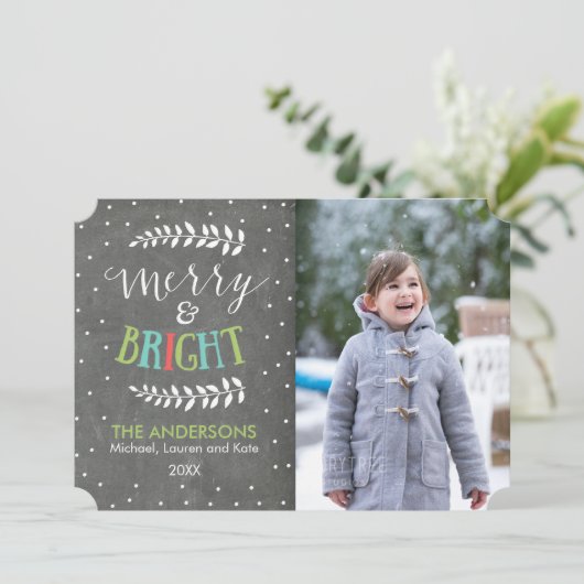 明るいメリー黒板のクリスマスフォトカード シーズンカード (スタンド正面)