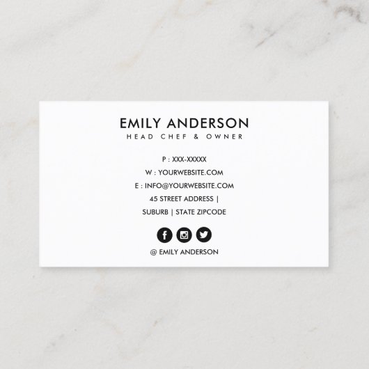 明るいモダンおもしろいピンクグレーブルーベーカリーシェフフォト 名刺 (裏面)