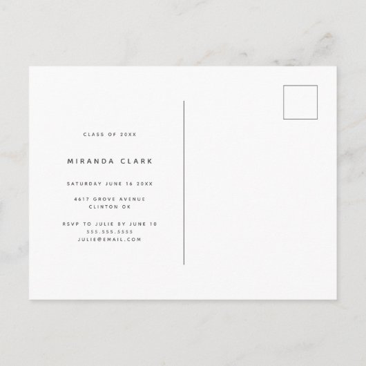 明るいモダンおもしろい編集可能な写真卒業 案内ポストカード (裏面)