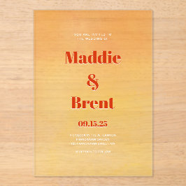 明るいモダンとグラデはっきりしたーションのオ結婚レンジ アクリル招待状