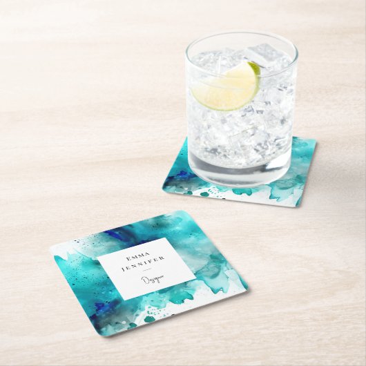 明るいモダンな抽象画模様 スクエアペーパーコースター (インサイチュ)