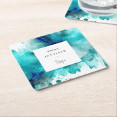 明るいモダンな抽象画模様 スクエアペーパーコースター (アングル)