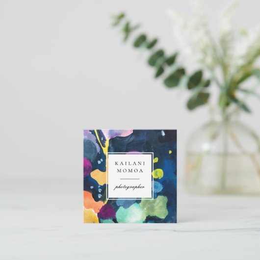 明るいモダンな抽象画模様 スクエア名刺 (スタンド正面)