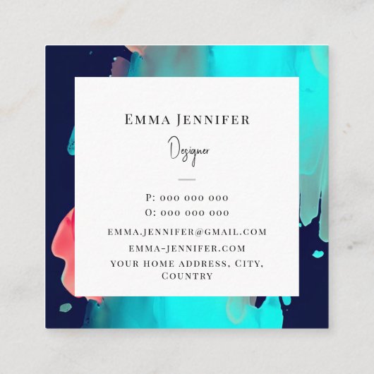 明るいモダンな抽象画模様 スクエア名刺 (裏面)