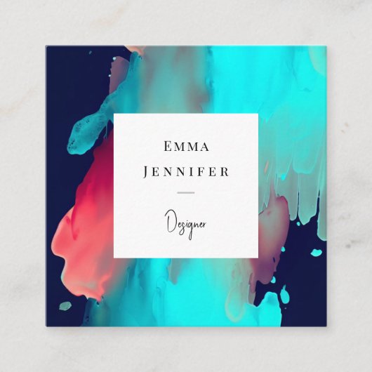 明るいモダンな抽象画模様 スクエア名刺 (正面)