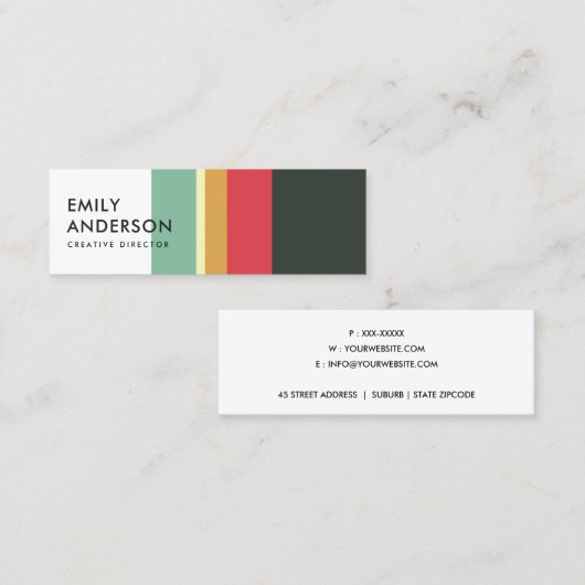 明るいモダンアクアピンはっきりしたクオレンジのネイビーストライプ スキニー名刺 (正面/裏面)