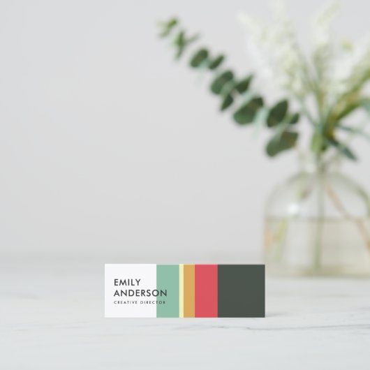 明るいモダンアクアピンはっきりしたクオレンジのネイビーストライプ スキニー名刺 (スタンド正面)