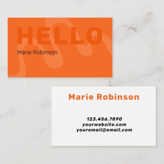 明るいモダンオレンジ色の抽象芸術波形こんにちは 名刺 (正面/裏面)