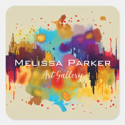 明るいモダンカッコいい抽象芸術水彩事業 スクエアシール (正面)