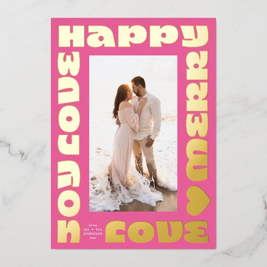 明るいモダンカラフル |クリスマス赤面1枚 箔シーズンカード (正面)