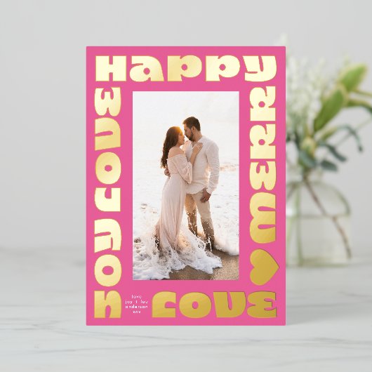 明るいモダンカラフル |クリスマス赤面1枚 箔シーズンカード (立ち正面)