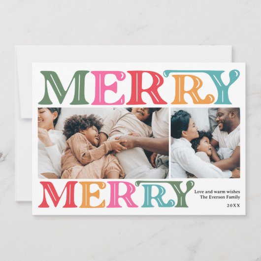 明るいモダンクはっきりしたリスマスファミリーの4枚の写真 シーズンカード (正面)