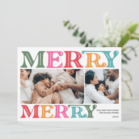 明るいモダンクはっきりしたリスマスファミリーの4枚の写真 シーズンカード (スタンド正面)