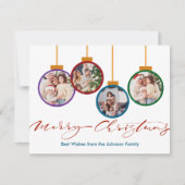 明るいモダンクリスマスオーナメント4写真クリスマス シーズンカード (正面)