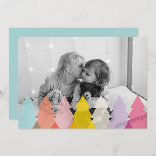 明るいモダンクリスマスツリーの写真 シーズンカード (正面/裏面)