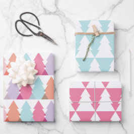 明るいモダンクリスマスツリー ラッピングペーパーシート