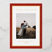 明るいモダンクリスマ縁どスの家族の写真金ゴールド 箔シーズンカード (正面)