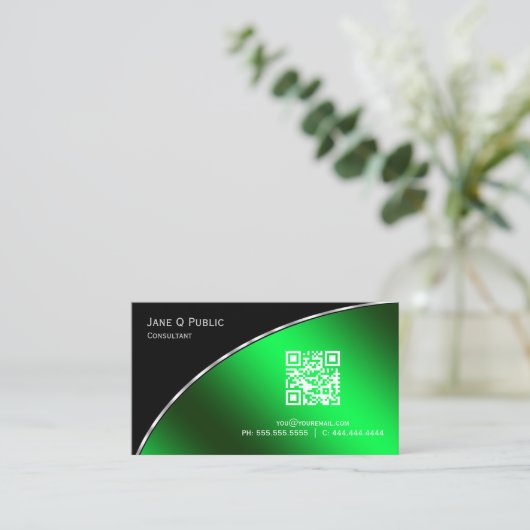 明るいモダングリーンQRエレガントプロフェッショナル 名刺 (スタンド正面)