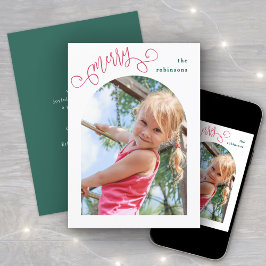 明るいモダンスクリプメリートのアーチ写真クリスマス シーズンカード