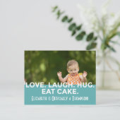 明るいモダンストライプ採用に関する発表 案内ポストカード (スタンド正面)