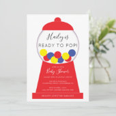 明るいモダンニュートラルなガンボール機ベビーシャワー 招待状 (スタンド正面)