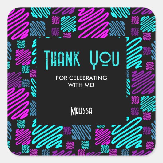 明るいモダンネオン幾何学模様 スクエアシール (正面)