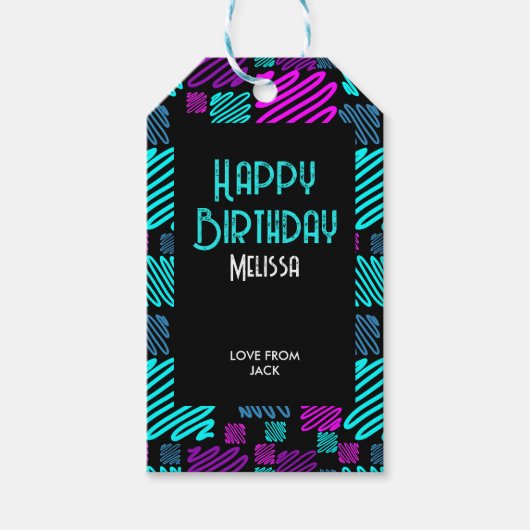 明るいモダンネオン幾何学的パターン誕生日 ギフトタグ (正面)