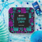 明るいモダンネオン幾何学的パターン誕生日 ペーパープレート (パーティー)