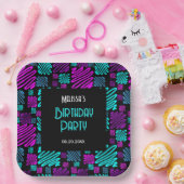 明るいモダンネオン幾何学的パターン誕生日 ペーパープレート (パーティー)