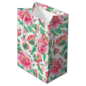 明るいモダンピガーリーンクの花のパターン ミディアムペーパーバッグ (正面アングル)